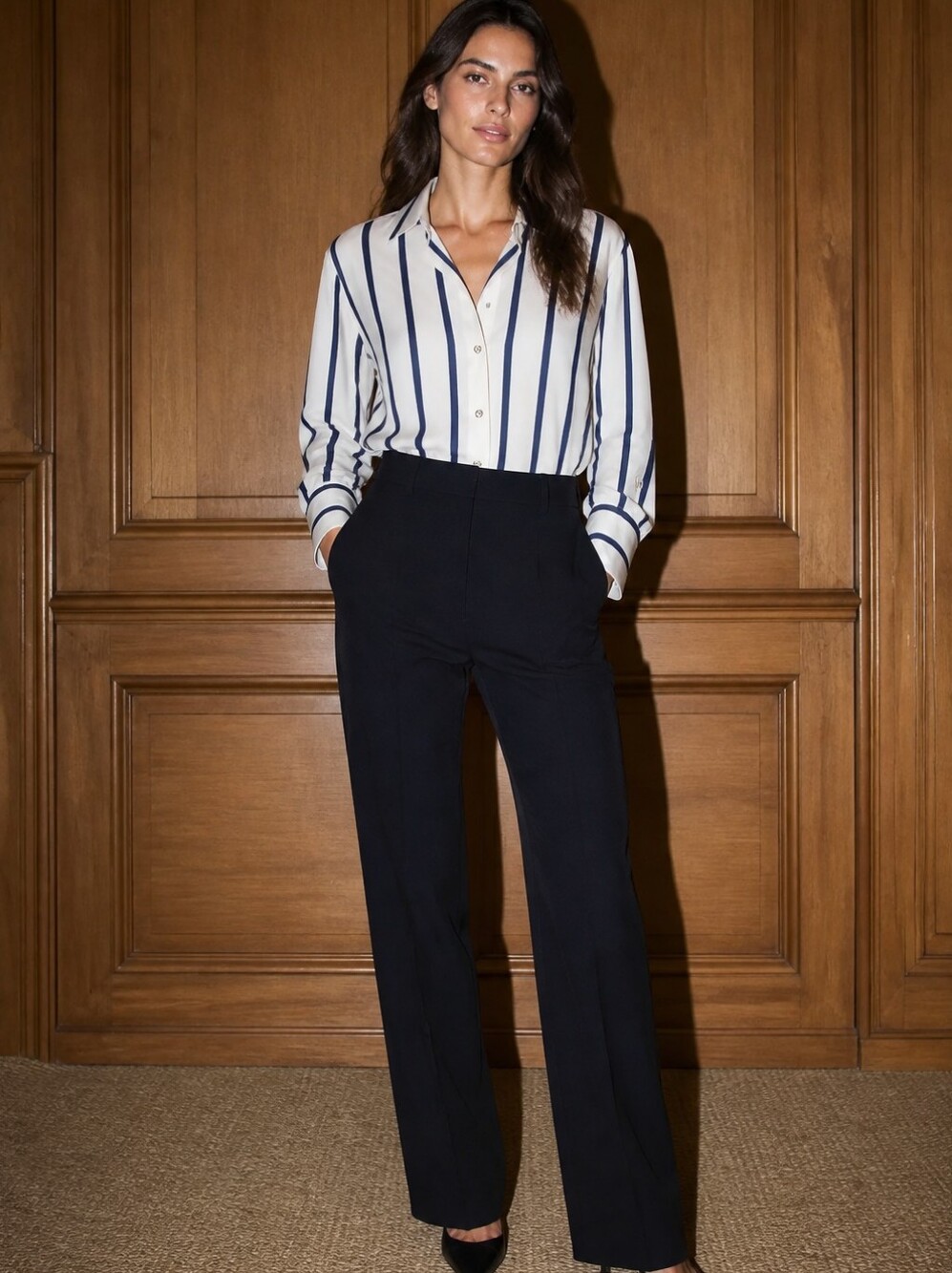 Zara Ivory Blue Striped Silky Button Up Oversized Blouse. Size XS